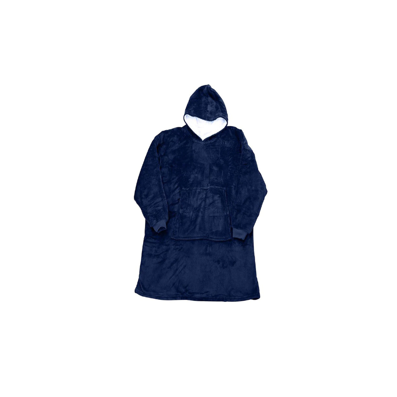 Pătură-hanorac 2 în 1 fleece, reversibilă, cu glugă și maneci – albastră