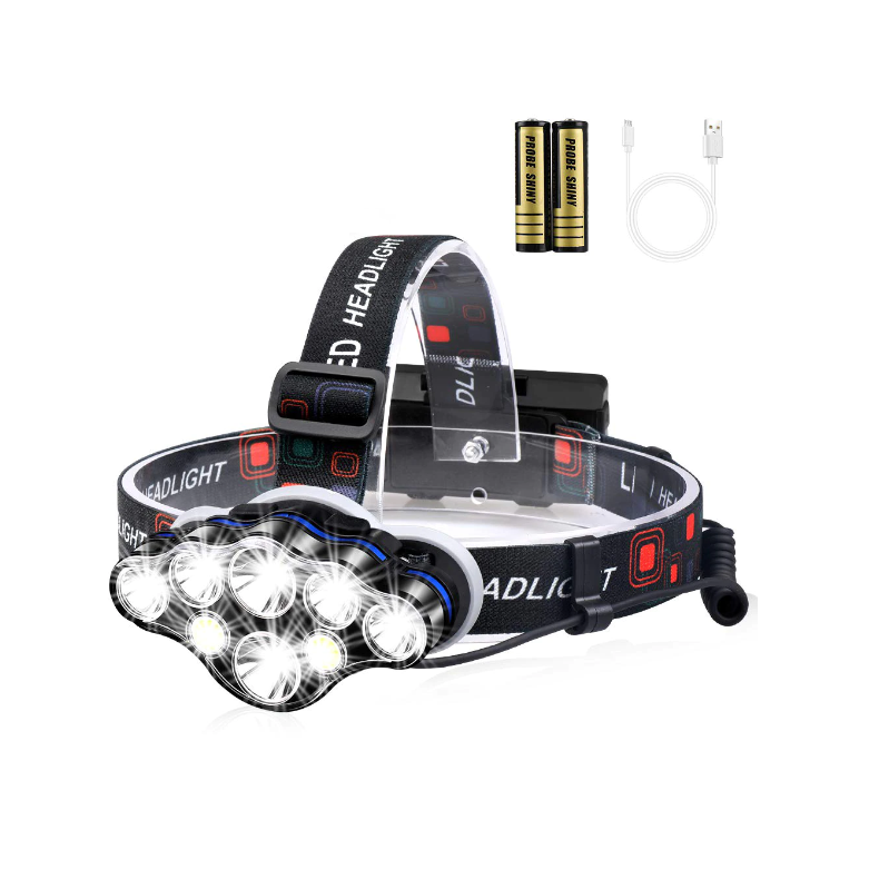 Lanternă frontală 13.000 lm cu 8 LED-uri și far roșu — iluminare completă