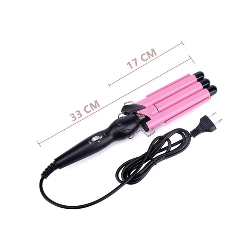 Ondulator cu 3 tuburi – bucle retro, roz/negru