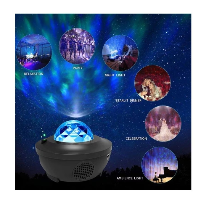 Proiector LED RGB cu Bluetooth și difuzor muzical – 21 moduri de iluminare, telecomandă și timer