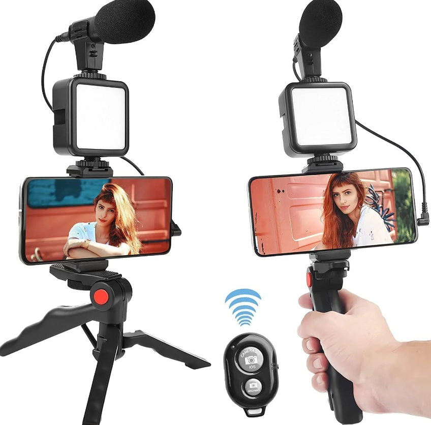 Suport telefon cu lampă LED, microfon și trepied pentru vlogging KD4920