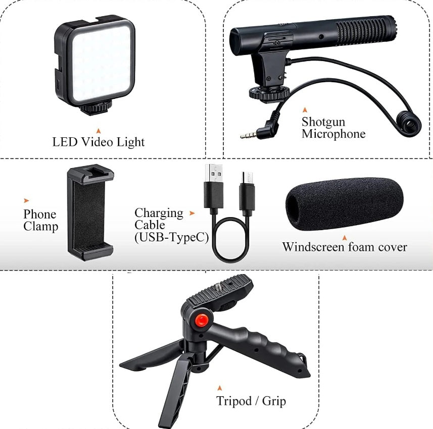 Suport telefon cu lampă LED, microfon și trepied pentru vlogging KD4920