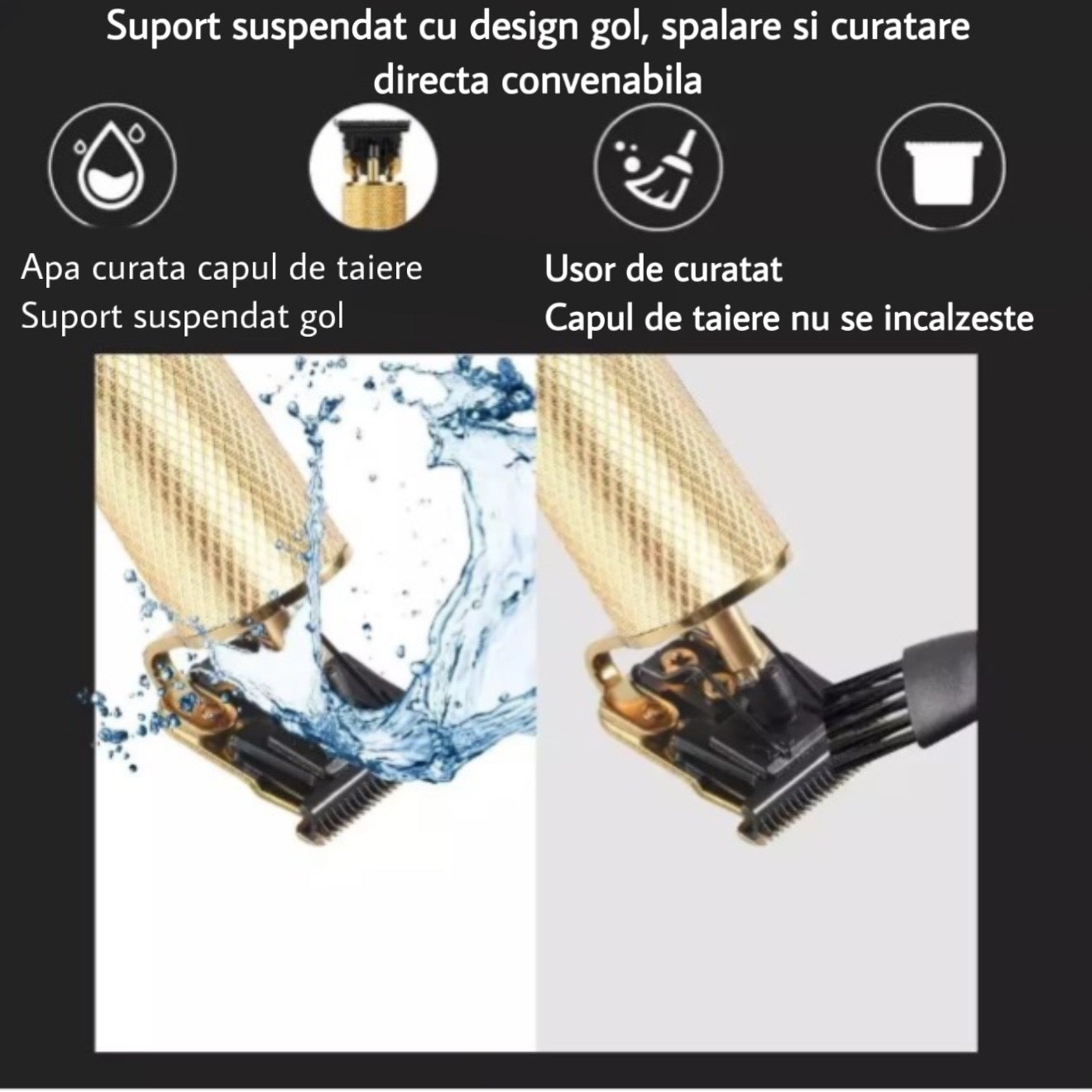 Trimmer profesional fără fir pentru barbă și contur – lame inox, încărcare USB