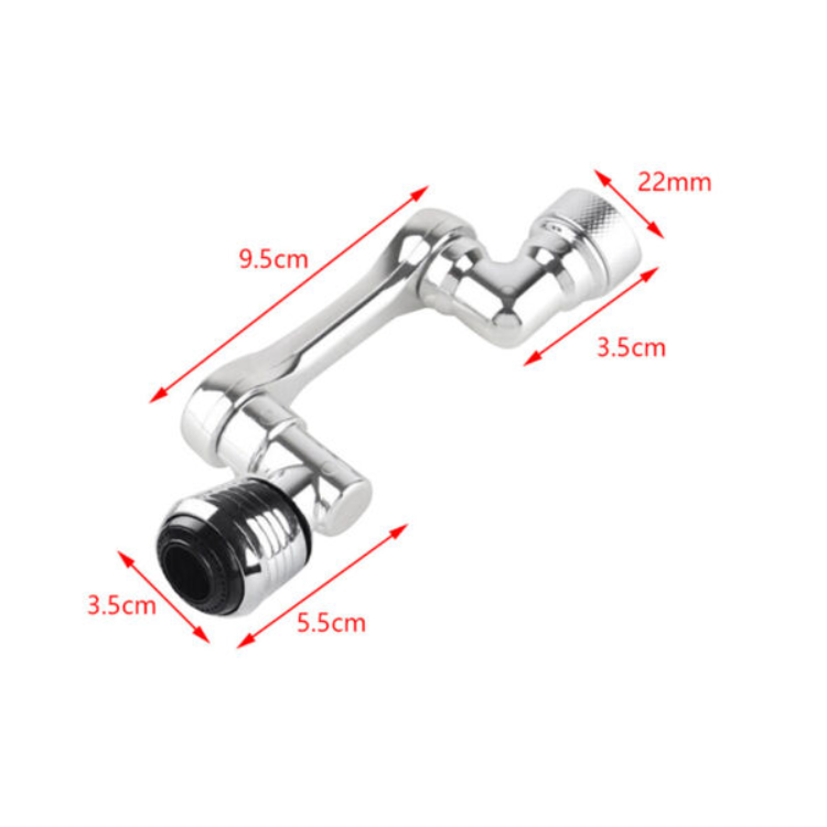 Adaptor robinet universal 1080° cu doua moduri de jet — crom-argintiu