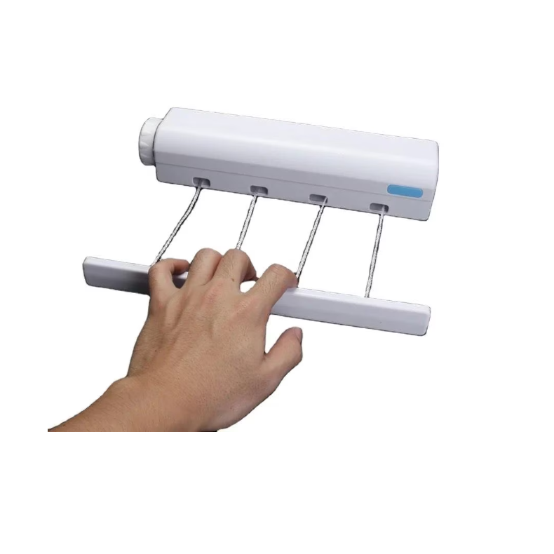 Uscător rufe retractabil pe perete – 4 funii x 3,2 m, alb