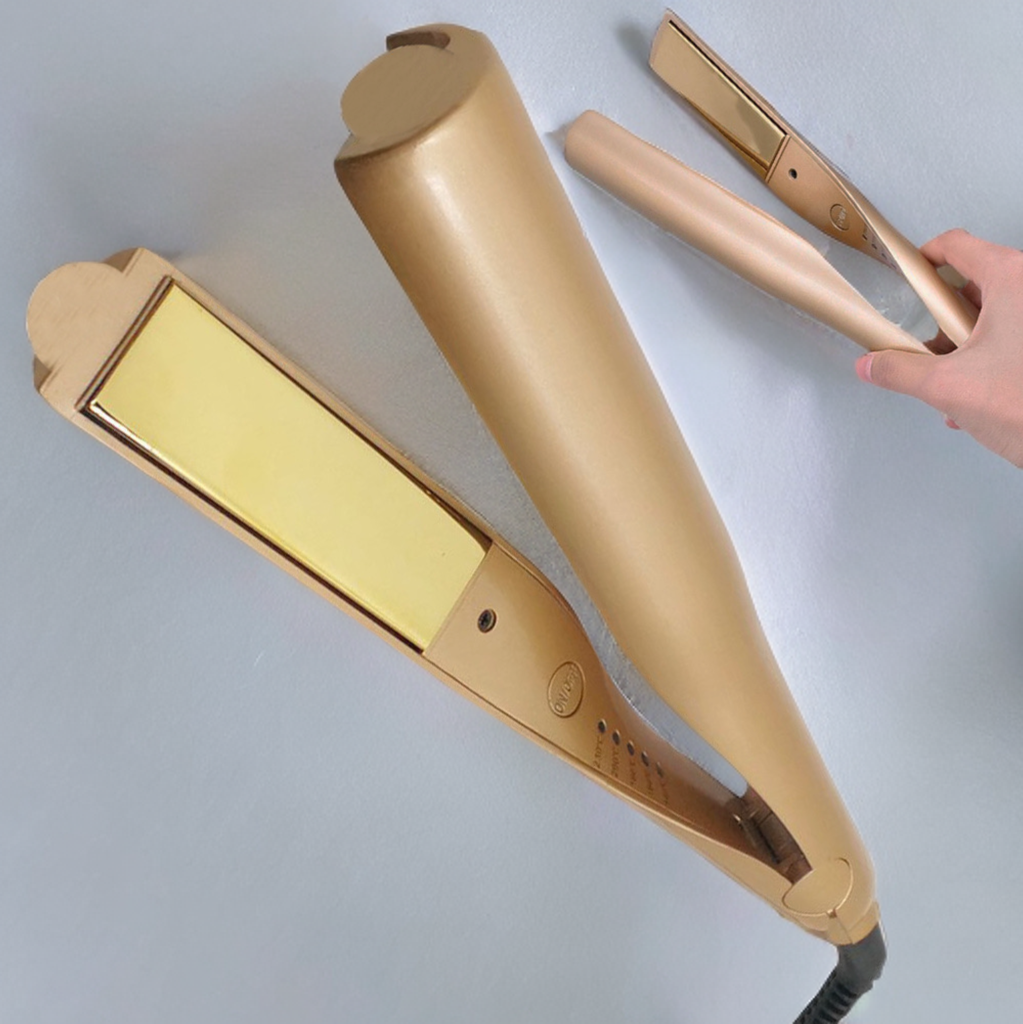 Placă-ondulator 2 în 1 pentru păr — îndreptare și bucle, finisaj auriu