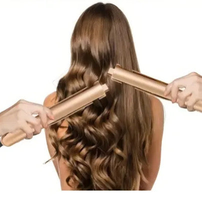 Placă-ondulator 2 în 1 pentru păr — îndreptare și bucle, finisaj auriu