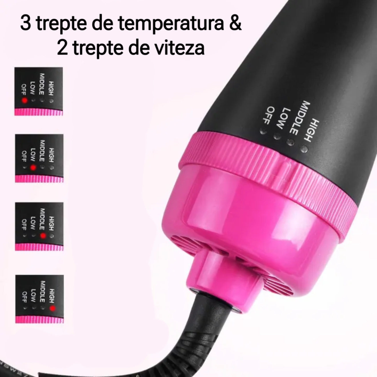 Perie electrică fixă 3-în-1 1000 W – uscare, volum şi îndreptare