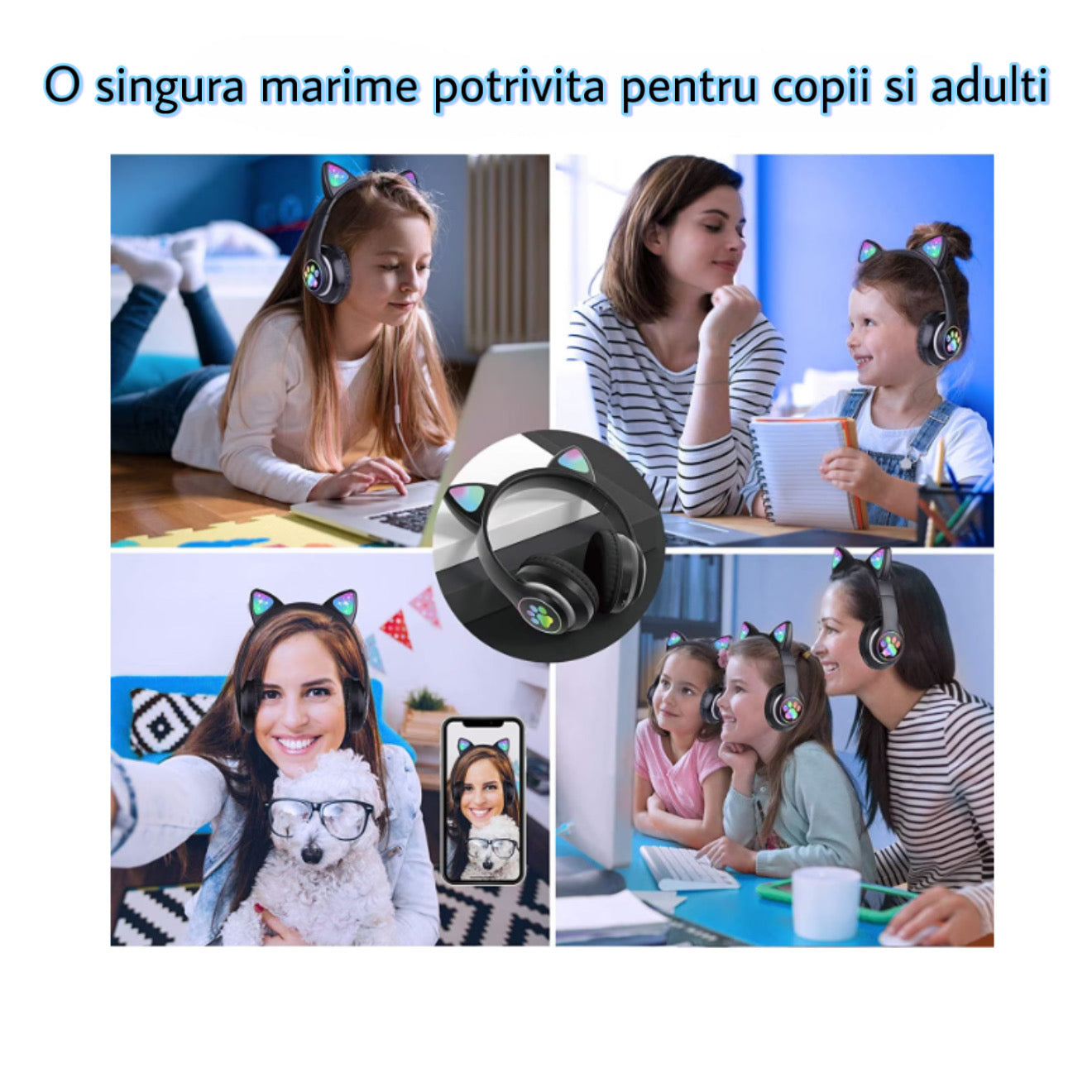 Căști fără fir pliabile cu urechi de pisică – culoare neagră