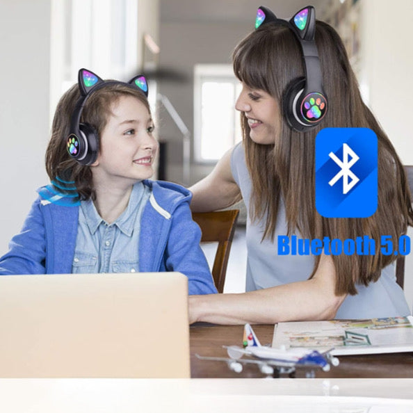 Căști fără fir pliabile cu urechi de pisică – culoare neagră