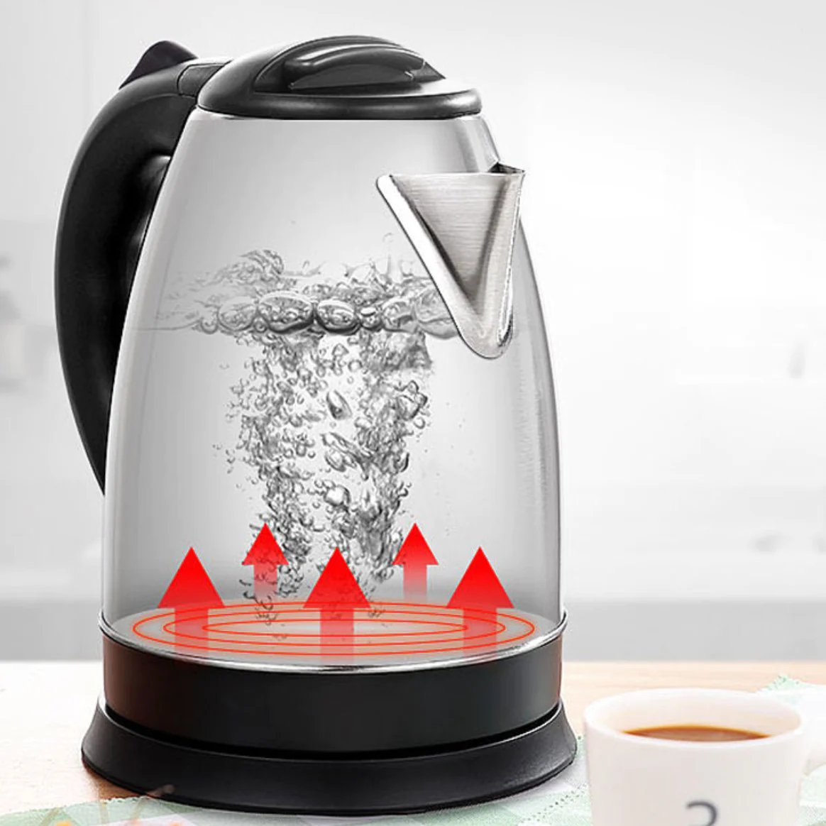 Cană-fierbător inox 1500 W, 2 L – declanşare automată, design negru-inox