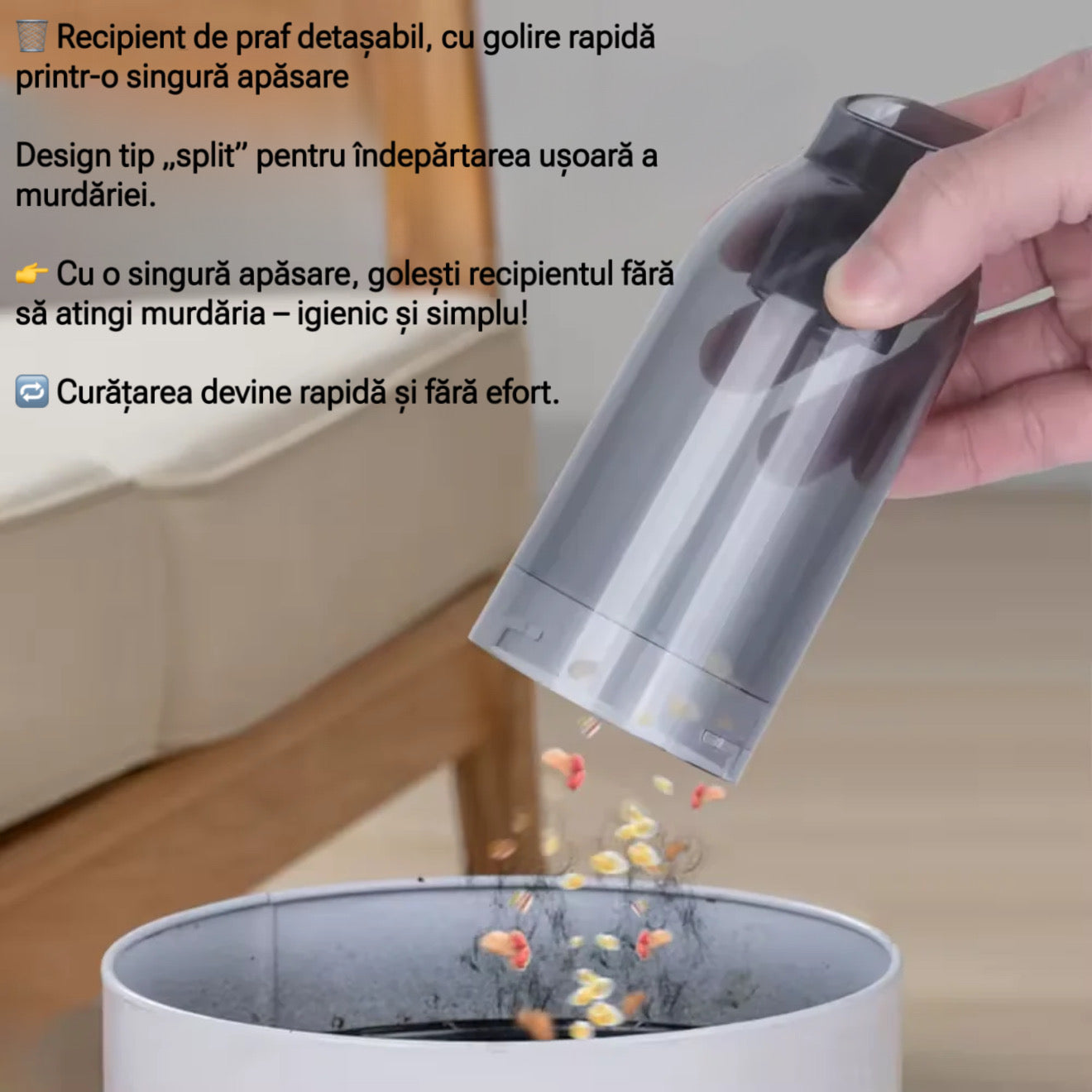 Aspirator auto fără fir – 9000 Pa, aspirare umedă și uscată, autonomie 30 min, gri