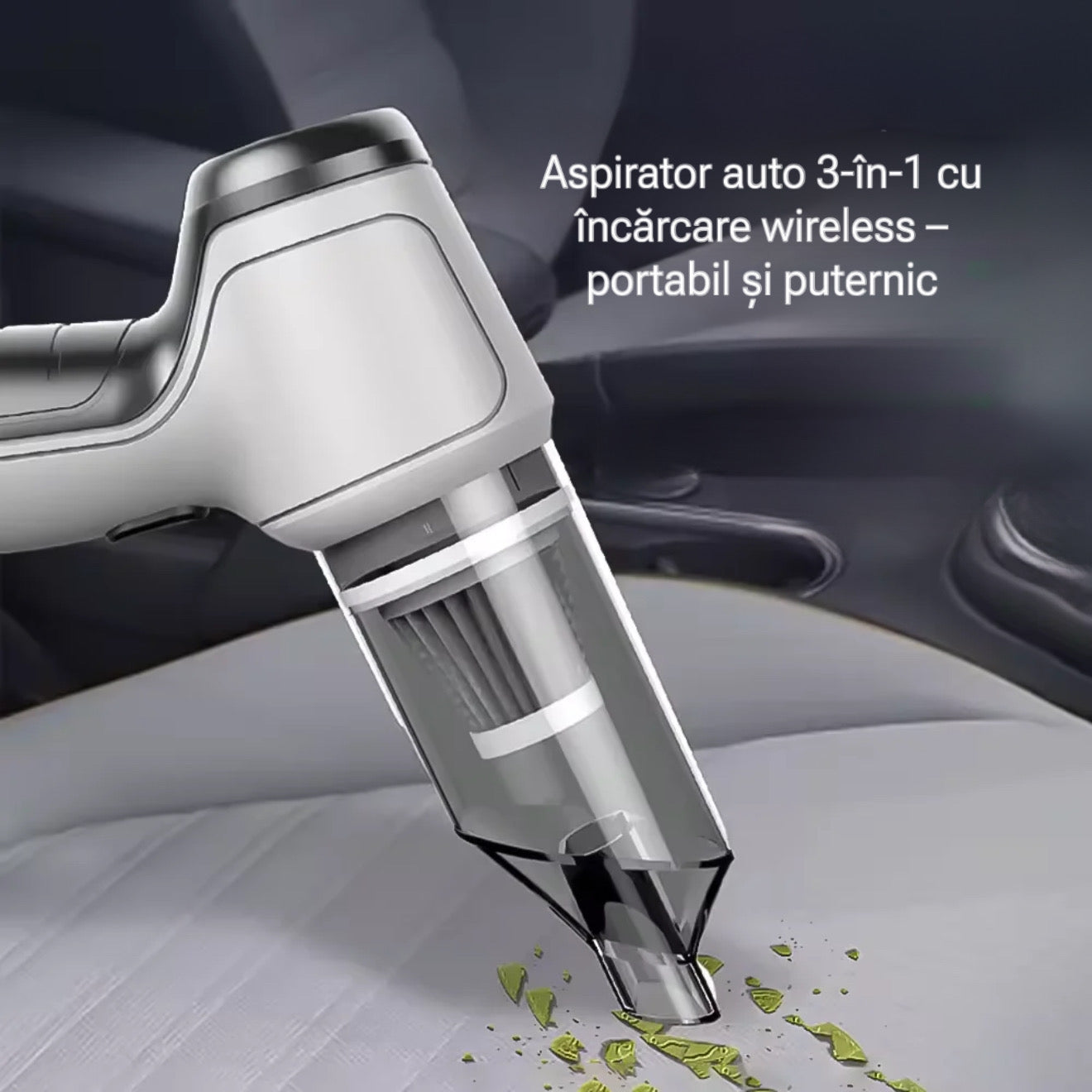 Aspirator auto fără fir – 9000 Pa, aspirare umedă și uscată, autonomie 30 min, gri