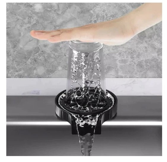 Dispozitiv pentru spălare pahare cu clătire sub jet de presiune – montaj pe chiuvetă, 14 x 13 x 2,8 cm, negru