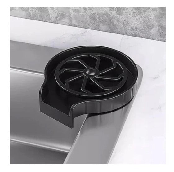 Dispozitiv pentru spălare pahare cu clătire sub jet de presiune – montaj pe chiuvetă, 14 x 13 x 2,8 cm, negru