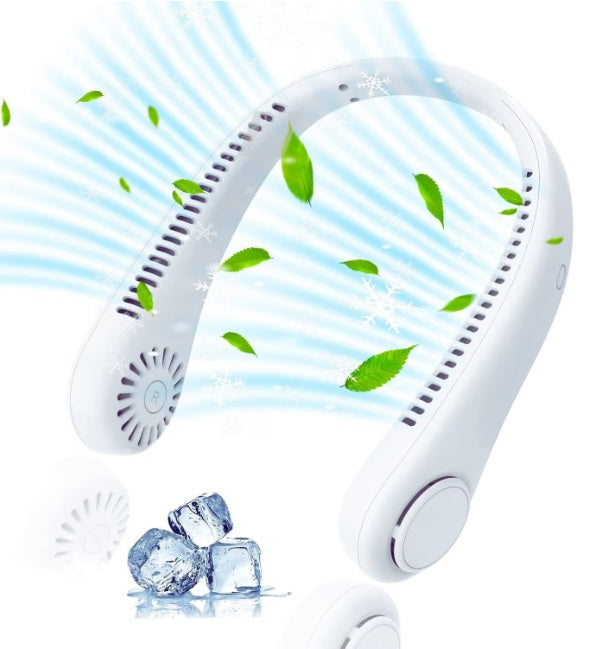 Ventilator portabil de gât – design flexibil, 3 trepte de viteză, fără lame, încărcare USB, alb