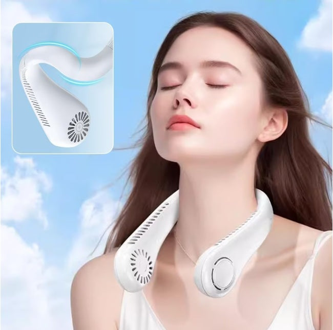 Ventilator portabil de gât – design flexibil, 3 trepte de viteză, fără lame, încărcare USB, alb