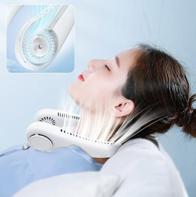 Ventilator portabil de gât – design flexibil, 3 trepte de viteză, fără lame, încărcare USB, alb