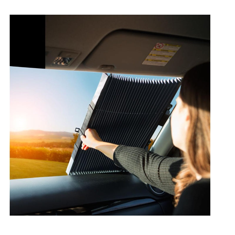 Parasolar auto retractabil tip jaluzea cu ventuze – 70 cm x 100 cm, argintiu