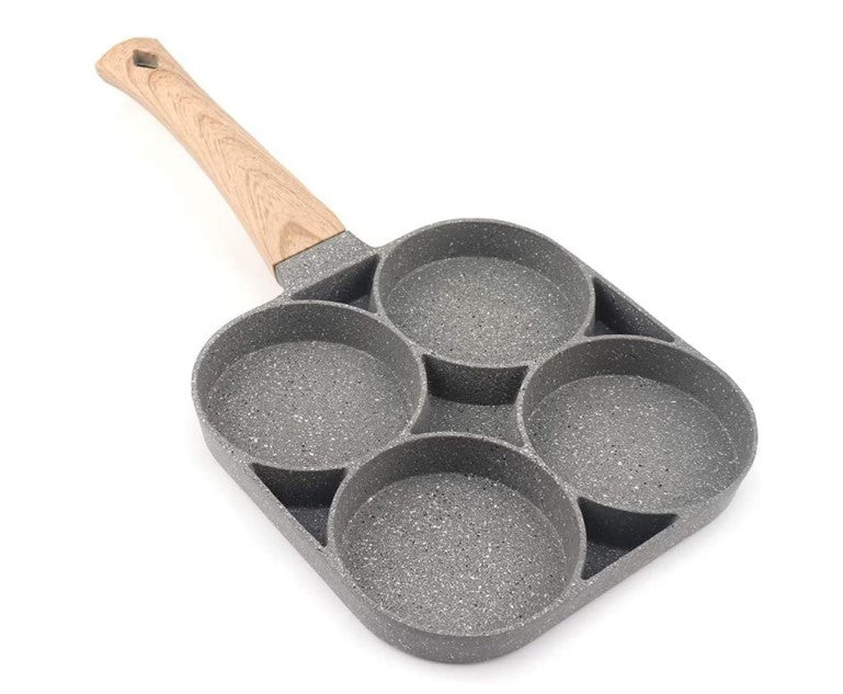 Tigaie cu patru compartimente rotunde, model piatră 32 cm, gri – prăjit simultan ouă și burgeri