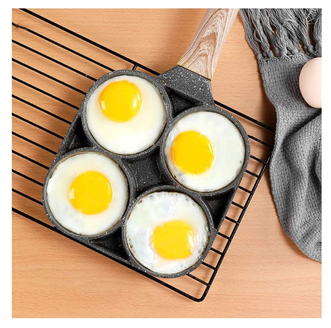 Tigaie cu patru compartimente rotunde, model piatră 32 cm, gri – prăjit simultan ouă și burgeri