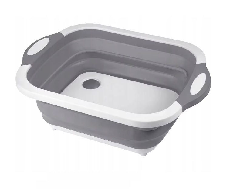 Tocator multifuncțional pliabil cu dop de scurgere – recipient pentru bucătărie, camping și picnic