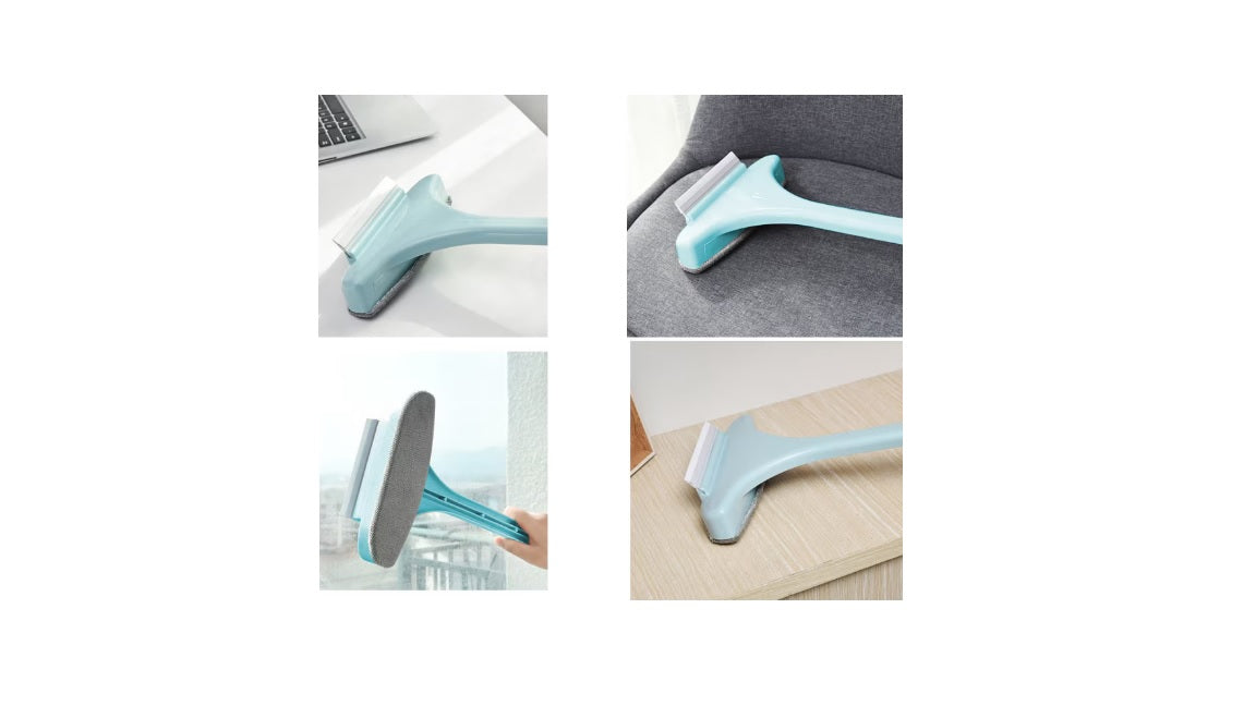 Ștergător cu perie pentru curățarea geamurilor 2 în 1 – design dual cu perie și racletă, maner ergonomic
