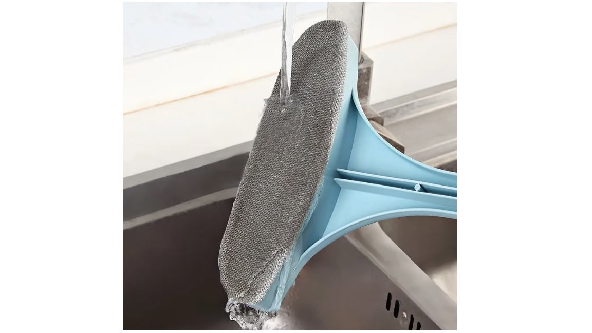 Ștergător cu perie pentru curățarea geamurilor 2 în 1 – design dual cu perie și racletă, maner ergonomic