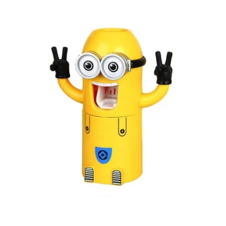 Dispenser de pastă de dinți cu suport pentru 2 periute – galben, 7.8×18.8 cm