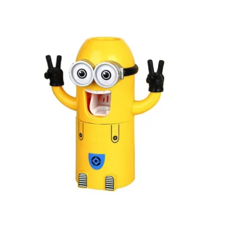 Dispenser de pastă de dinți cu suport pentru 2 periute – galben, 7.8×18.8 cm