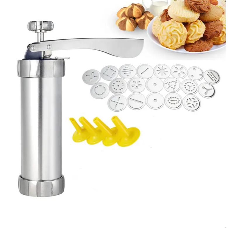 Aparat inox pentru făcut și ornat fursecuri – 20 forme + 4 pâlnii, 22x16x5.3 cm