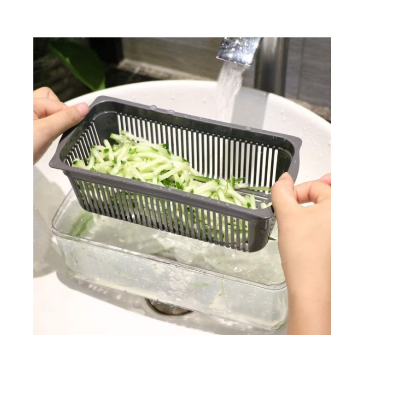 Feliator multifuncțional 14-în-1 gri/verde – feliere, răzuire, tocare și recipient ermetic