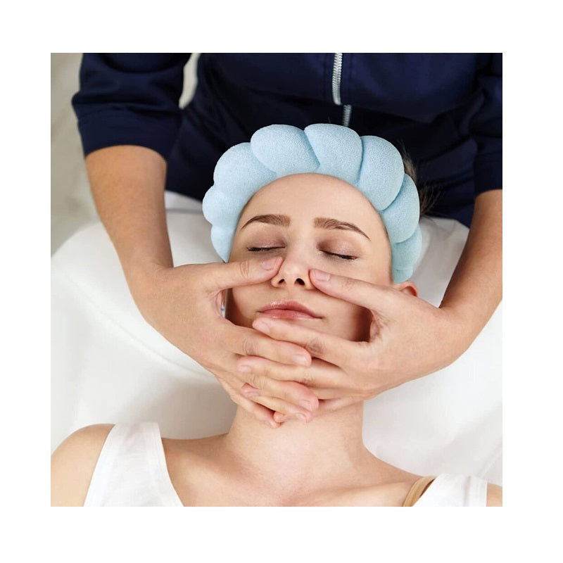 Set 3 accesorii de îngrijire – bentită cu burete și 2 brățări pentru față, albastru