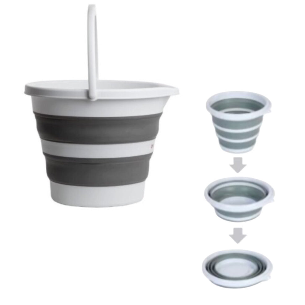 Găleată pliabilă din silicon – 5 litri, alb/gri