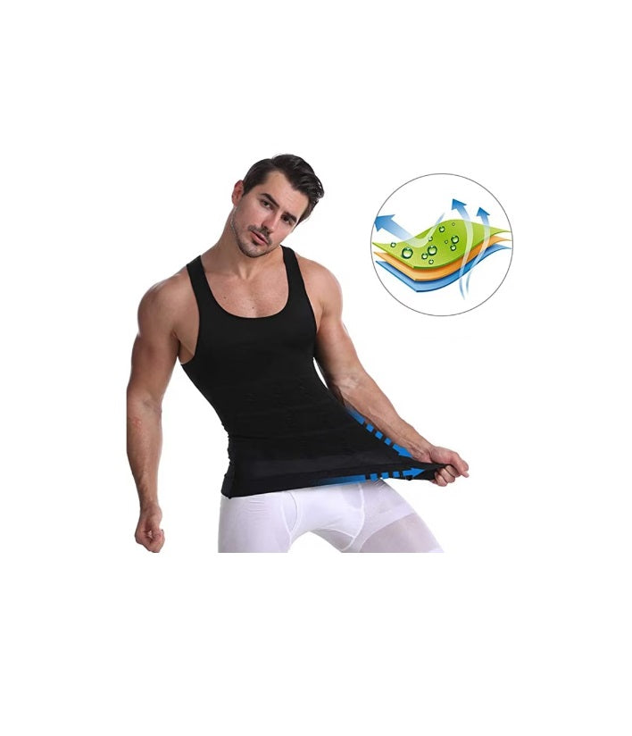 Maieu modelator pentru bărbați – talie subțiată &amp; susținere lombară, negru