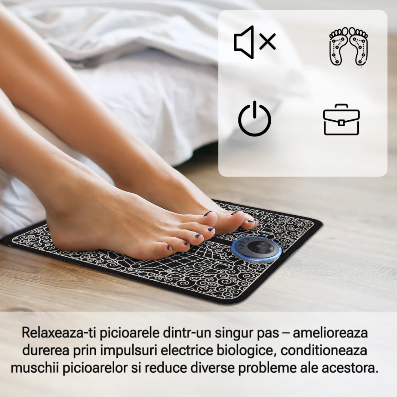 Dispozitiv EMS pentru masaj picioare – reducere dureri, stimulare circulație