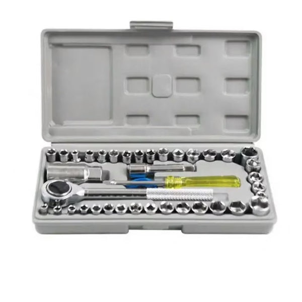 Set scule 40 piese – tubulare și clichet, 24×12 cm