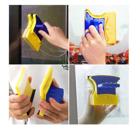 Aparat de șters geamuri față-verso – prindere magnetică, galben/albastru, 1-5 mm