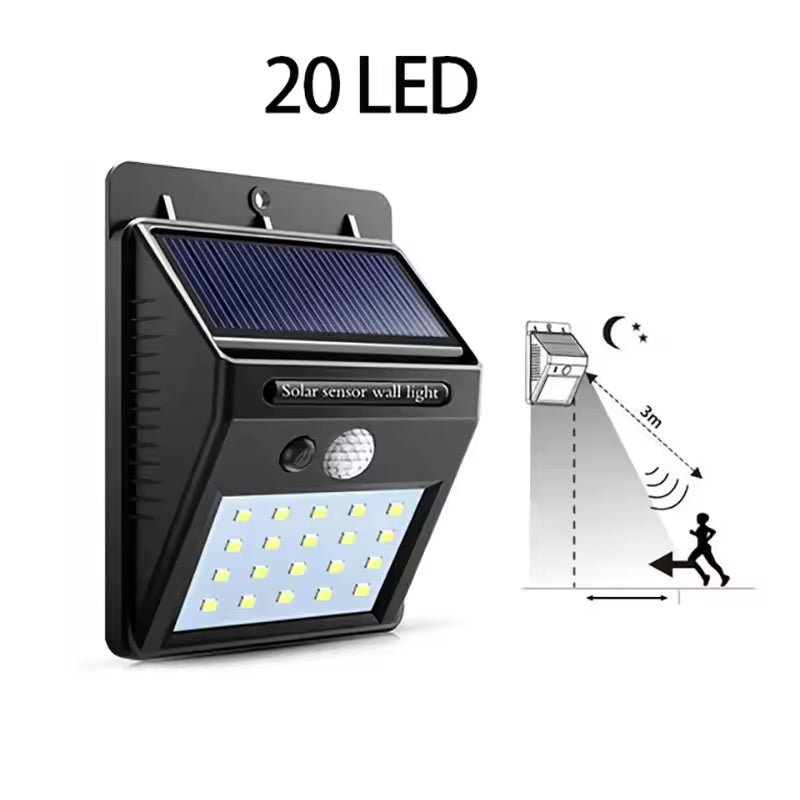Lampa solară de perete cu senzor de mișcare şi 20 LED-uri – iluminare exterioară automată