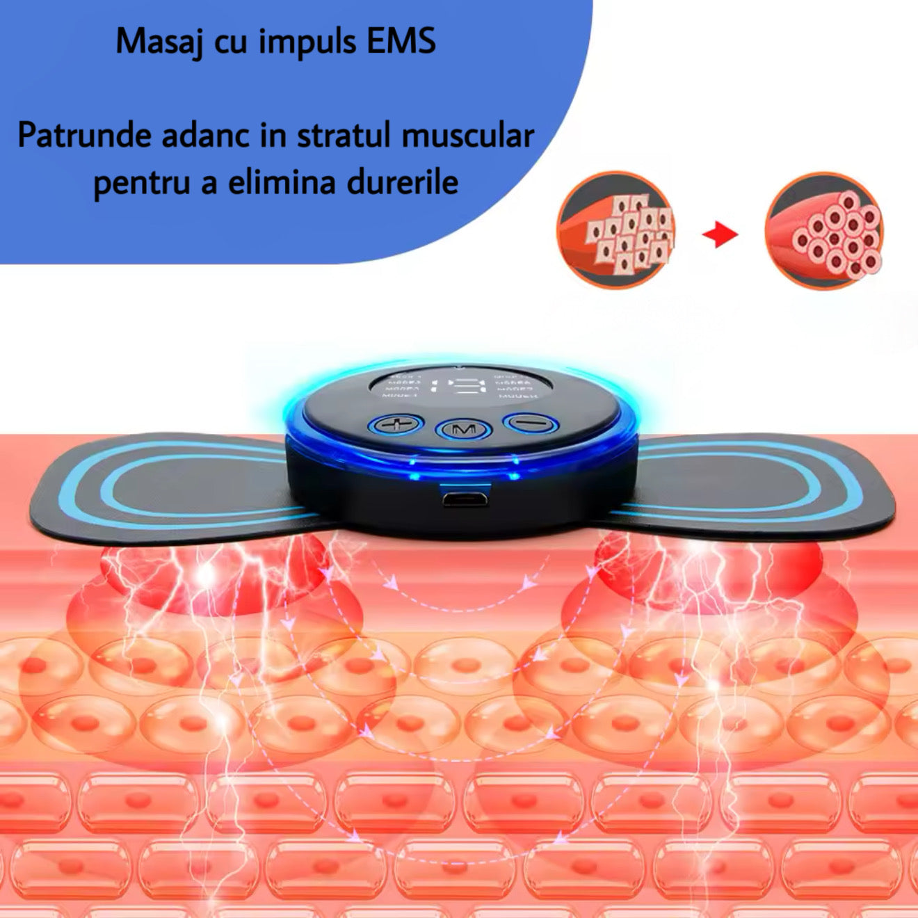 Dispozitiv masaj gât și talie – portabil, cu baterie reîncărcabilă