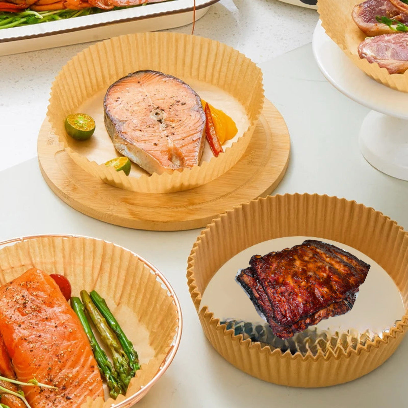 Set 100 hârtie de copt unică folosință 16×16 cm – pentru air fryer / friteuză