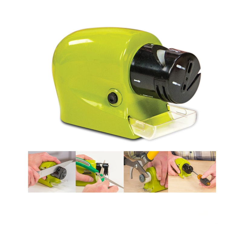 Dispozitiv electric ascuțire cuțite, șurubelnițe și foarfeci – cap detașabil, comutator cablu, 14,5 × 6 × 8 cm