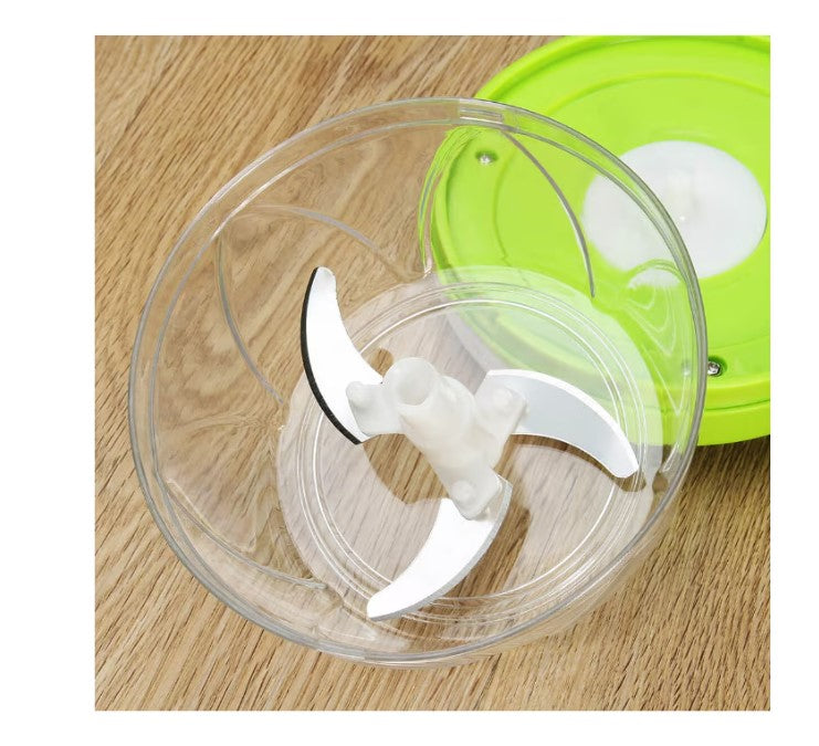 Tocator manual pentru legume cu 3 lame din inox și acționare cu snur, verde/alb