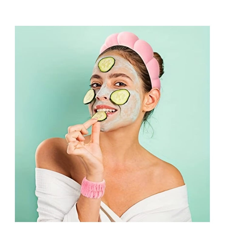 Bentita SPA cu burete și 2 protecții catifelate pentru încheieturi, roz