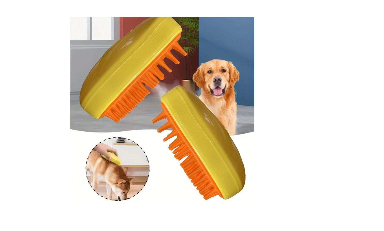 Perie multifuncțională cu aburi pentru animale 3 în 1, galben – Curățare, Hidratare și Relaxare