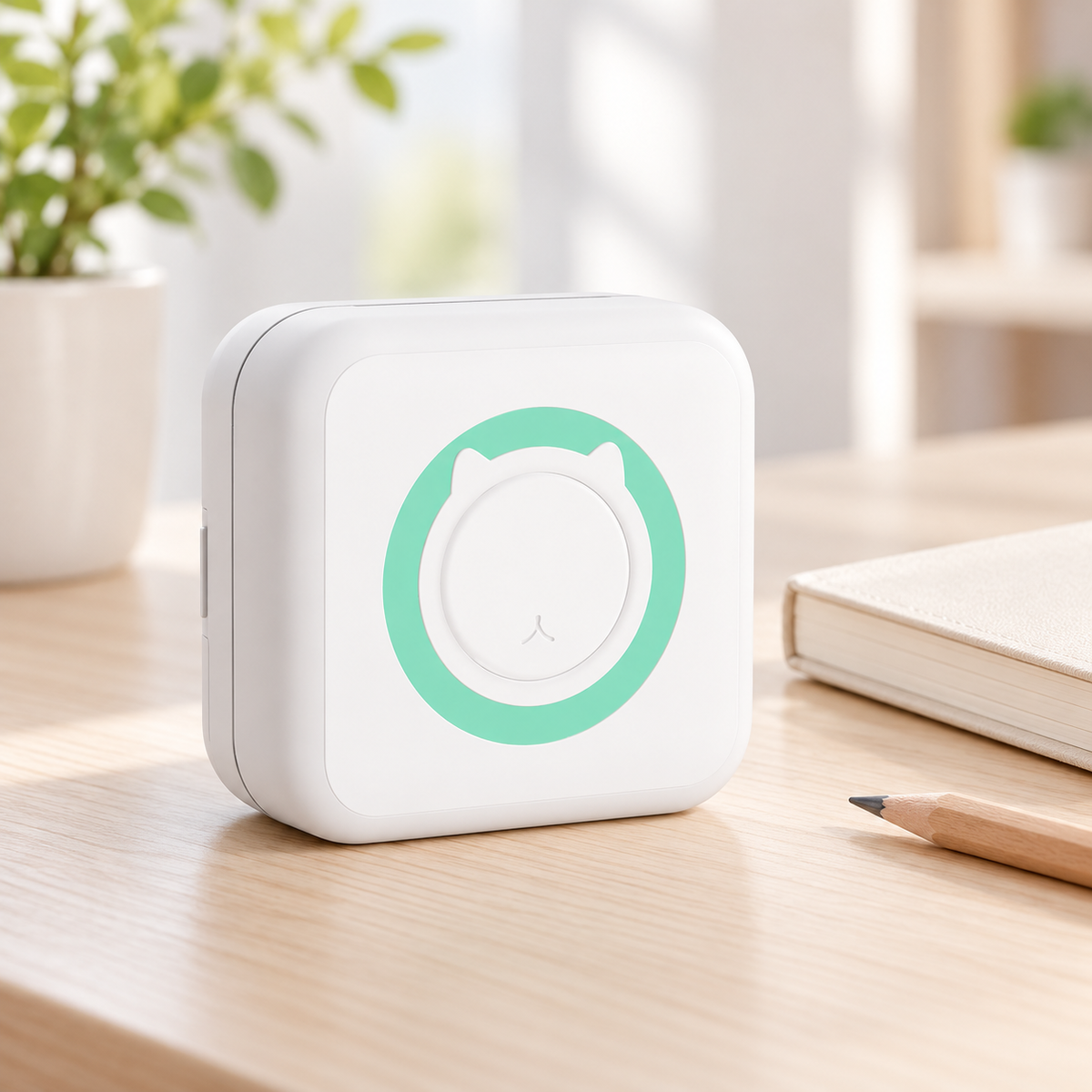 Mini imprimantă termică portabilă cu Bluetooth și USB, fără cerneală, alb-verde