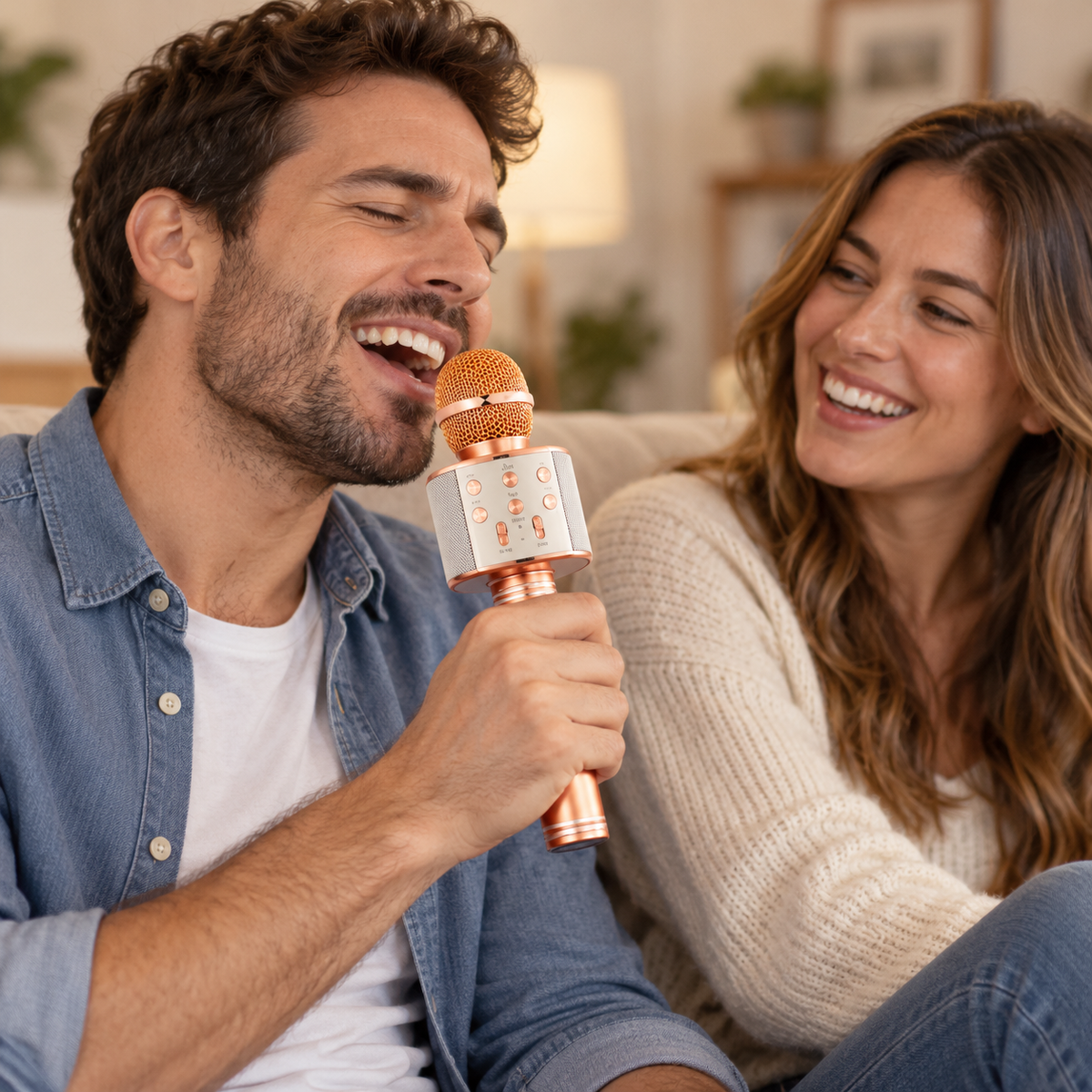 Microfon wireless karaoke cu boxă integrată, suport card SD și cablu USB inclus