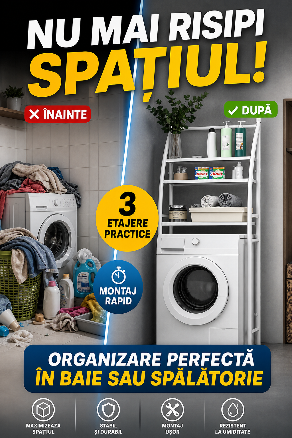 Raft depozitare pentru baie baie, toaleta sau masina de spalat
