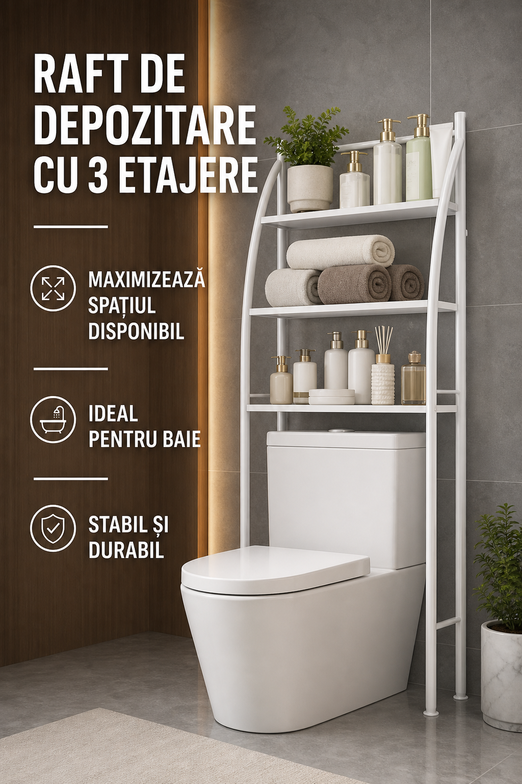 Raft depozitare pentru baie baie, toaleta sau masina de spalat