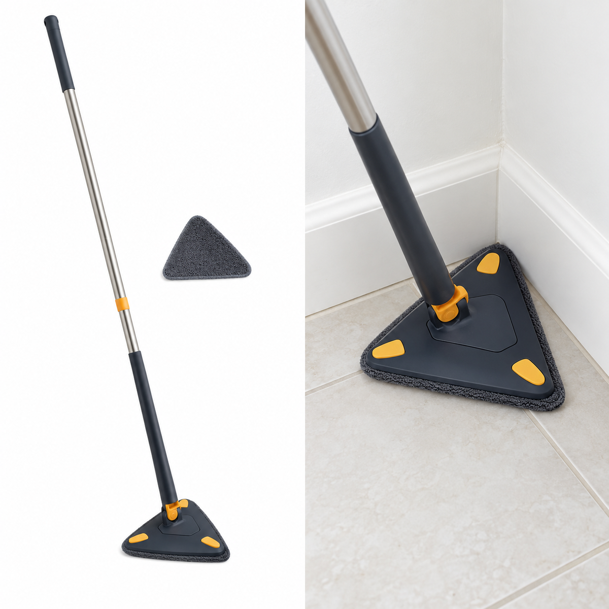 Mop cu cap triunghiular reglabil, pentru curățarea colțurilor și marginilor